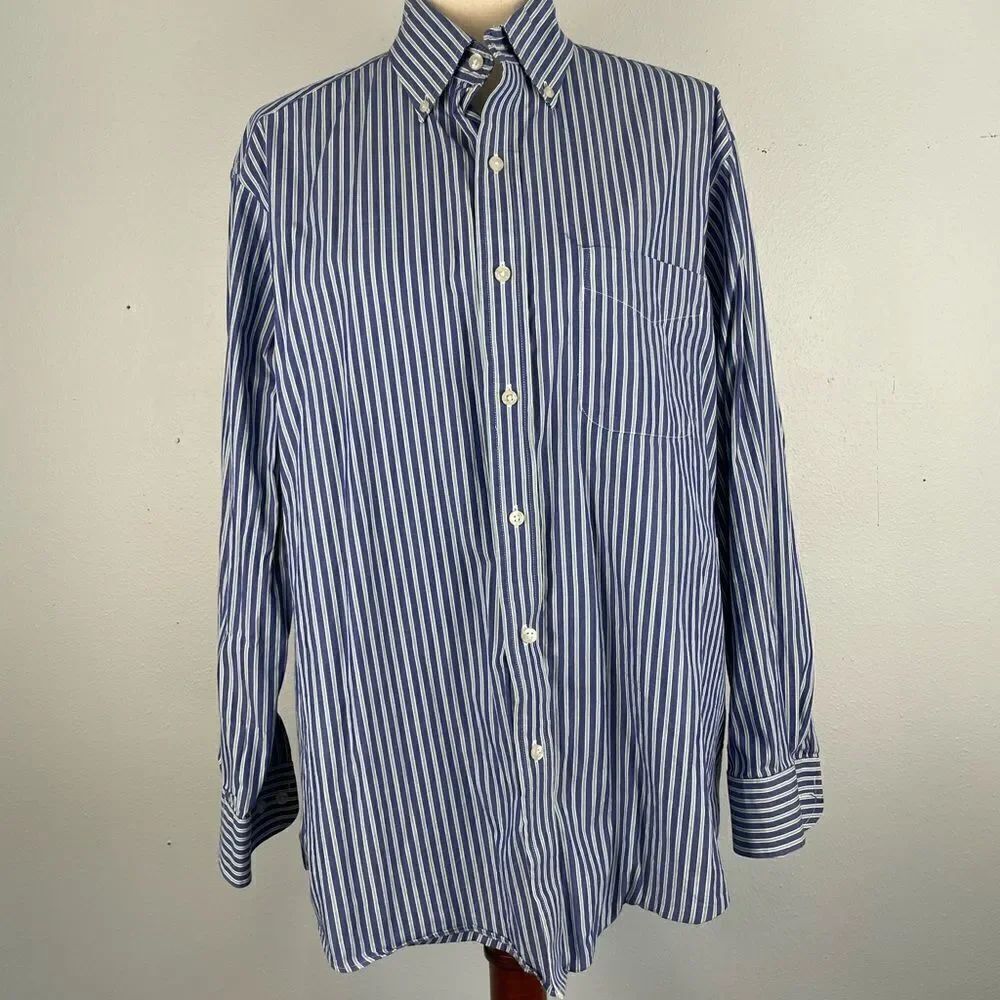 Club Room Regular Fit Blue Striped Men's Shirt Size 16 32/33 EUC